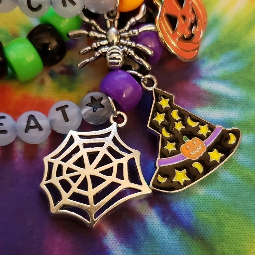 Handmade Beaded Halloween Trick or Treat Stacked Charm Bracelets - Picture 6 of 8